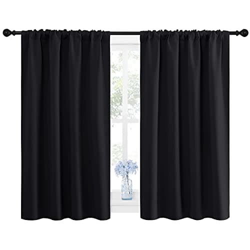 NICETOWN Black Blackout Kitchen Curtains 45 Inches Long 2 Panels for Small Window Covering, Thermal Insulating Room Darkening Light Out Curtain Drapes for Living Room/Bedroom (Black, 42 W × 45 L)