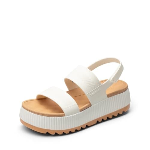 DREAM PAIRS Waterproof Lightweight Platform Sandals,White,8