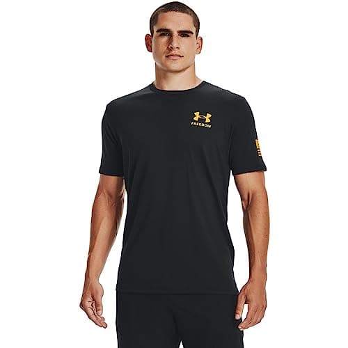 Under Armour Men's New Freedom Flag T-ShirtDISC, Black (003)/Steeltown Gold, X-Large