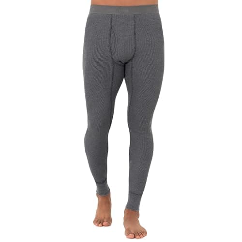 Fruit of the Loom Men's Recycled Premium Waffle Thermal Underwear Long Johns Bottom (1, 2, 3, and 4 Packs), Black/Greystone Heather, Medium