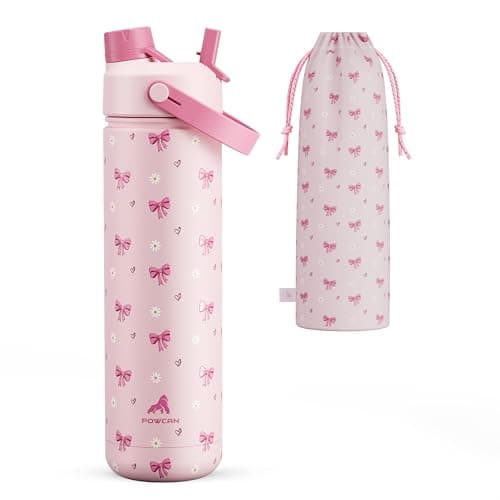 POWCAN 26 oz Insulated Water Bottle with 2-in-1 Straw and Spout Lid, Keep Cold 24H, Leak-Proof, Fits in Car Cup Holder, Stainless Steel Water Bottle for Sports, Travel, Gift, and School (Bow Crush)