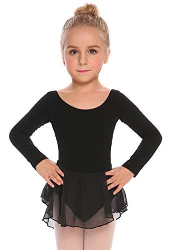 Arshiner Kids Girls Classic Long Sleeve Leotard Dance Ballet Dress, Black, 150