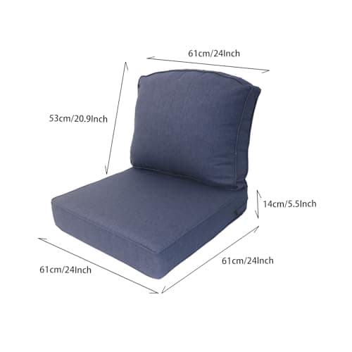Goodgoods 24x24 inch Outdoor/Indoor Deep Seat Patio Cushions Set of 2 Resilient Foam Filling Water Repellent Stain-Resistant UV Resistant Weather Resistant Deep Seat Bottom Sky