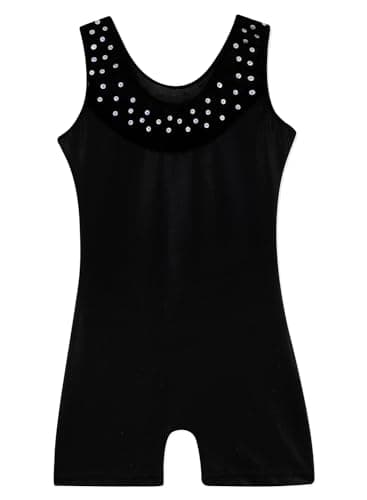 Kidsparadisy Girls Leotards for Gymnastics Outfits Sparkle Kids Sleeveless One-Piece Colorful Dancewear Bodysuit 38-Black 5-6Y