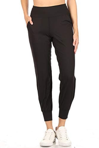 Leggings Depot JYL19-BLACK-L ActiveFlex Slim-fit Joggers with Pockets, L