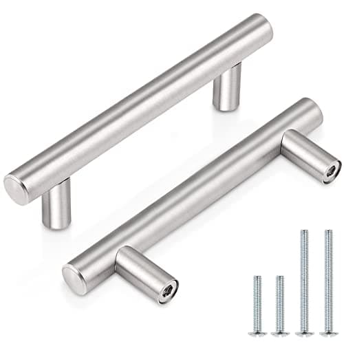 Probrico (30 Pack 3 Inch Hole Centers Kitchen Cabinet Handles Euro T Bar Cabinet Pulls Stainless Steel Kitchen Drawer Handles Brushed Nickel Furniture Dresser Cabinet Hardware, 5 Inch Total Length