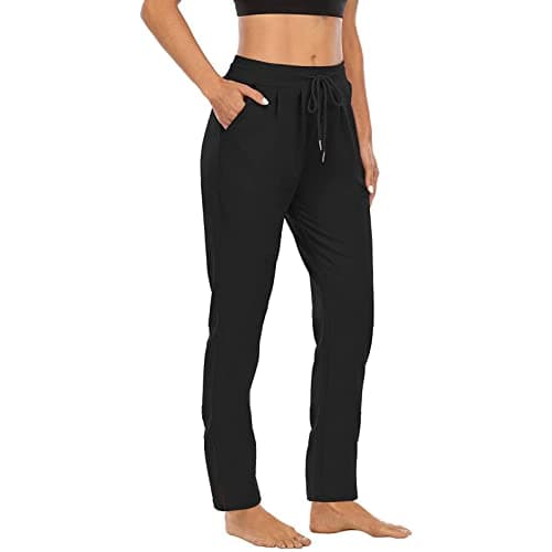 Lounge Pants for Women High Waist Straight Leg Yoga Joggers Lightweight Casual Athletic Workout Trousers with Pockets Sweatpants For Women Black XL