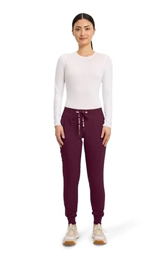 Med Couture Scrub Pants for Women Jogger Pant with 5 Pockets, Lightweight, Ultra Soft, 2-Way Stretch Fabric - MC7710, M, Wine
