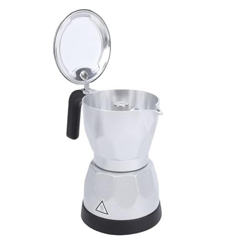 Jiawu Electric Coffee Maker 3 Cup Aluminum Octagonal Mocha Pot with Transparent Top, Easy Clean Heat Proof, Coffee Maker for Home Travel Office, 8.5x6.3in (Silver)