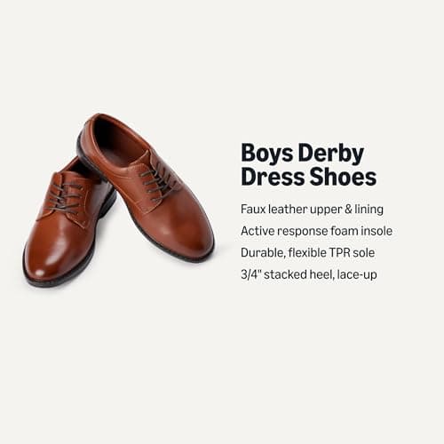 Amazon Essentials Boys' Lace-up Derby Dress Shoes, Tan, 3 Little Kid