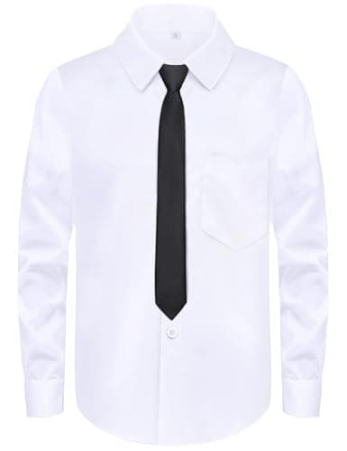 MagicSite Boys White Button Down Dress Shirt with Tie Little Kids Long Sleeve Button Up Shirt Size 10 for Big Boy