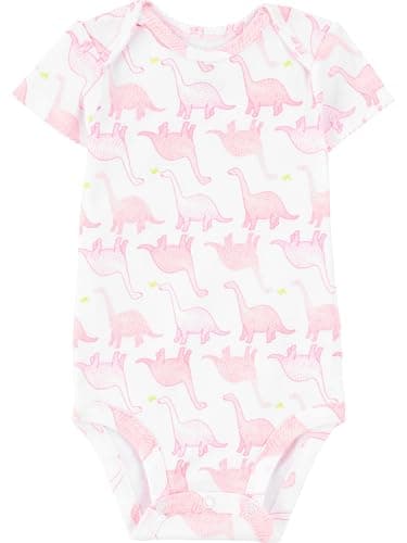 Simple Joys by Carter's Baby Girls' 6-Pack Short-Sleeve Bodysuit, Pink Dino, Floral, Mint, White, Gray, 0-3 Months