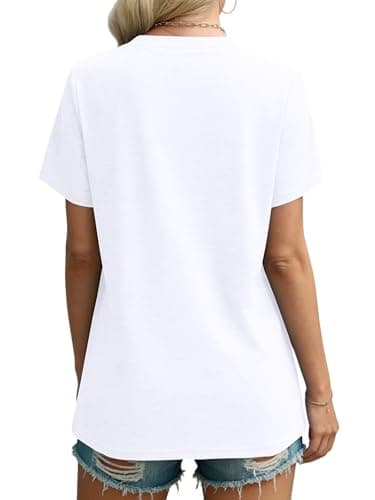 isermeo Summer Tops for Women Loose Fit Pleated Tunics Scoop Neck Short Sleeve Tee Curved Hem Flowy White XXL