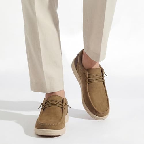 HEEZ Men's Slip On Loafers, Wide Toe Comfortable Casual Shoes for Men Lightweight, Leather Loafer Shoes for Everyday Office Work Travel