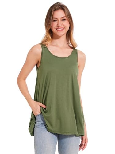 Komfokore Tank Tops for Women Build in Bra Tanks Loose Fit Flowy Sleeveless Casual ArmyGreen L