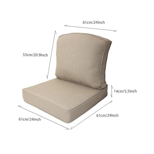 Goodgoods 24x24 inch Outdoor/Indoor Deep Seat Patio Cushions Set of 2 Resilient Foam Filling Water Repellent Stain-Resistant UV Resistant Weather Resistant Deep Seat Bottom Putty