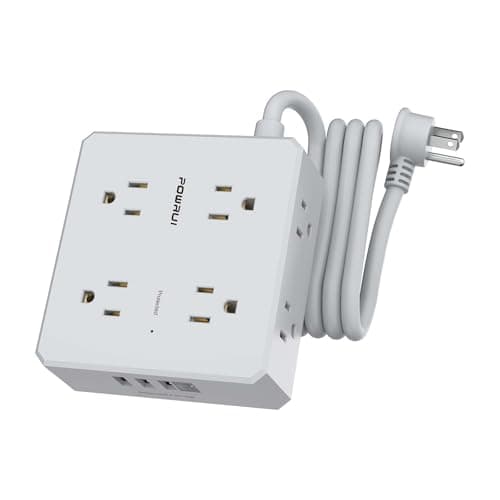 Surge Protector Power Strip - 6 Ft Flat Plug Extension Cord with 8 Widely Outlets and 4 USB Ports(1 USB C), 3 Side Outlet Extender for Home Office, Grey, ETL Listed