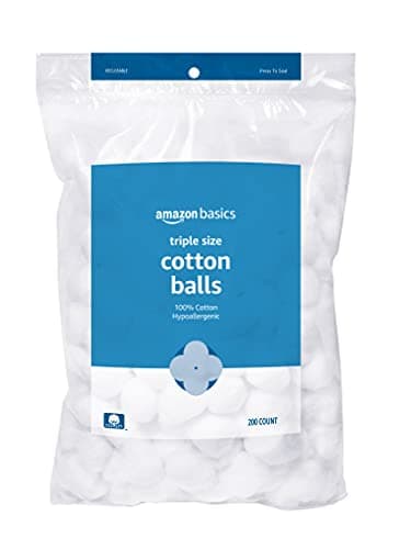 Amazon Basics Cotton Balls for Skincare, Makeup Removal, Cotton, Hypoallergenic, 200 Count (Previously Solimo)