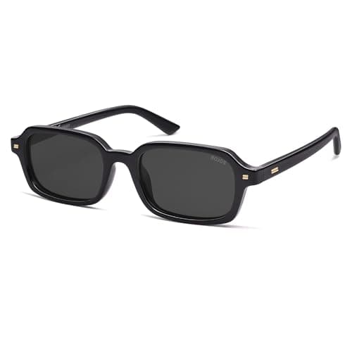 SOJOS Trendy Rectangle Polarized Sunglasses Womens Mens, Small Retro Fashion Thin Slim Square Sunnies SJ2610, Black/Grey