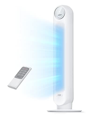 DREO Tower Fan for Bedroom, 2026 Upgraded DC Motor, 28ft/s High Velocity, 20dB Ultra Quiet Standing Fan, 8 Speeds 4 Modes, 90° Oscillating Bladeless Fan for Indoors, Floor Fans with Remote, White