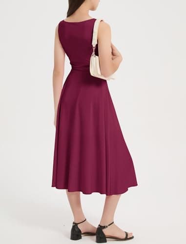 EXARUS Girls Dress Mini/Maxi Teen Padded Flowy Ruffle Ruched Swing Sleeveless Summer Dresses Graduation Dance 8-14Y, Maxi Wine Red, 12 Years