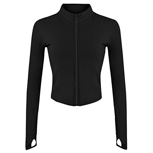 Gihuo Women's Athletic Full Zip Lightweight Workout Jacket with Thumb Holes, Black, Small