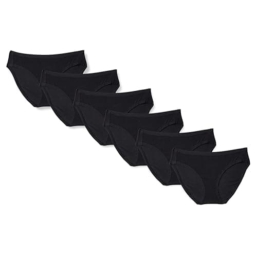 Amazon Essentials Women's Cotton Stretch Bikini Panty, 6 Pack Black, Small