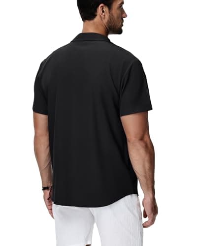 HMIYA Mens Shirts Hawaiian Short Sleeve Button Up Shirt Men Beach Vacation Casual Summer Chemise Homme Solid Color Black