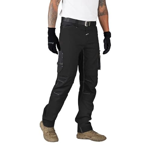 Ellobird Men's Construction Work Utility Pants Relaxed Fit Stretch Flex Cordura Double Knee Reinforcement Carpenter Cargo,(Black Knight,34W x 32L)