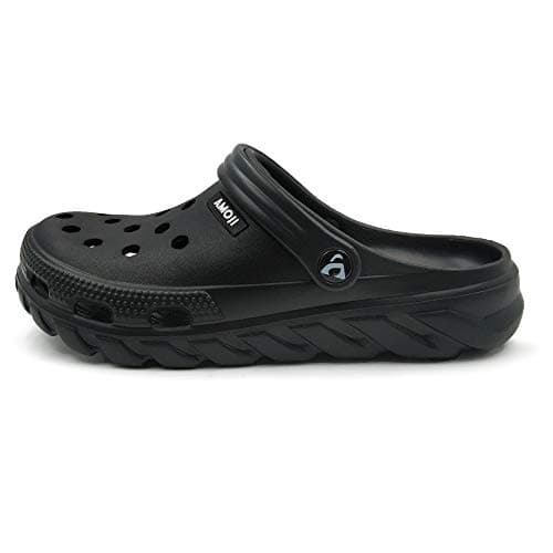 AMOJI Adults Garden Clogs Women's Gardening Clog Men's Garden Shoes Sandals Slippers Bathroom Beach Home Outdoor Shower Lightweight Summer Shoes Femme Homme Sabot A1521 Size Black 9.5 Women/8.5 Men