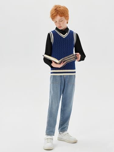 Haloumoning Boys Long Sleeve Dress Shirts Kids Classic Collared Button-Down Shirt School Uniform Shirts 5-14 Years, Black, 9-10 Years