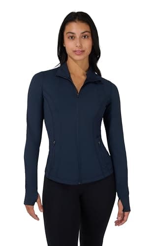 90 Degree By Reflex Full Zip Running Track Jacket Lightweight Athletic Slim Fit Jacket with Thumbholes, True Navy, Large
