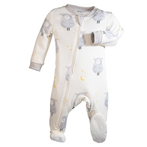 ZIPPYJAMZ Baby Sleepers, Organic GOTS Cotton Footed Pajamas, Inseam Zipper for Quicker and Easier Diaper Changes - Count Me to Sleep (3-6 Months)