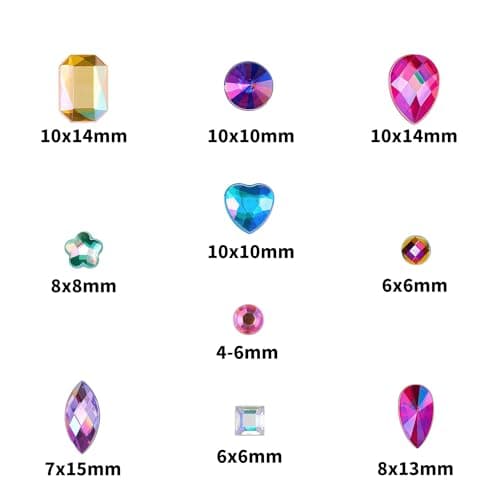 1200 Pcs AB Rhinestones for Bedazzling, Rainbow Effect Craft Gems for Crafting, Flatback Embellishments Gemstone for Halloween Pirate Party Decorations (00 Mixed Colors AB)