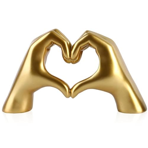 MHOOW Large Gold Heart Hands Sculpture, Resin Modern Love Finger Statue for Bedroom Living Room Table Decor, Gift for Women Anniversary