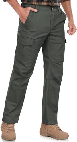 SPOSULEI Men's Cargo Work Pants Waterproof Ripstop Tactical Lightweight Durable Work Pants with 7 Pockets for Construction, Outdoor Working Army Green 30Wx30L