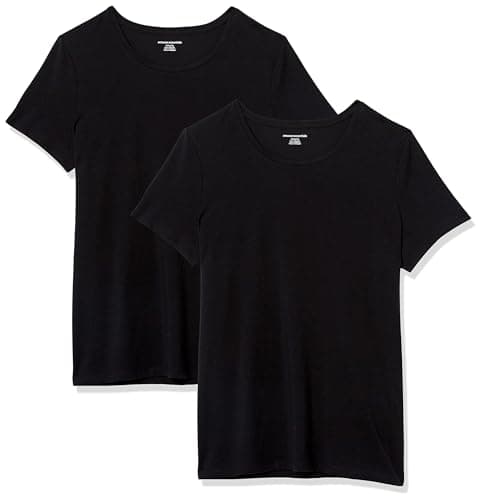 Amazon Essentials Women's 2-Pack Short-Sleeve Crewneck Solid T-Shirt Shirt, -black, Medium