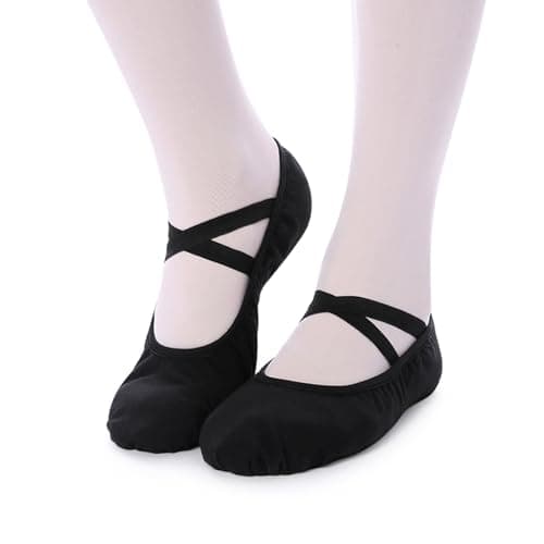 Bezioner Ballet Slippers Girls Canvas Ballet Dance Shoes Women Adult in Pink Black Split Sole(Black, Adult 7