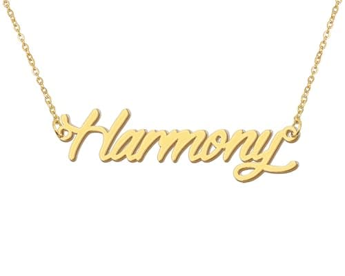 Aoloshow 18k Gold Plated Harmony Name Necklace Womens Script Initial Nameplate Necklaces Stainless Steel Jewelry for Daughter
