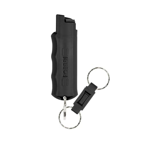 SABRE Pepper Spray with Quick Release Keychain for Self Defense – Maximum Police Strength OC Spray with UV Marking Dye, Twist Lock Safety, Finger Grip, 10‑Second Spray, 14‑ft Range, Made in USA