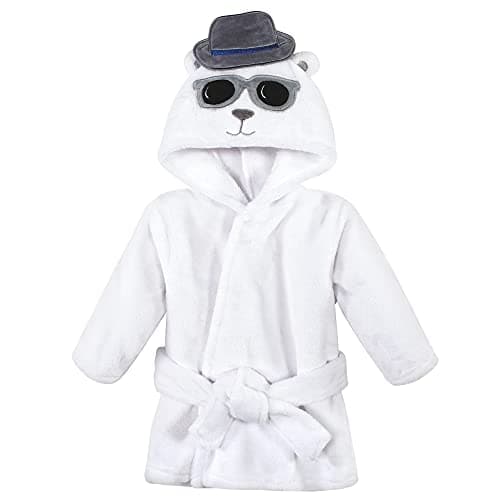 Hudson Baby Unisex Baby Plush Animal Face Bathrobe, Handsome Bear, 0-9 Months