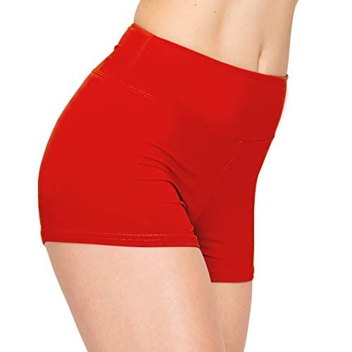 ALWAYS Women Workout Yoga Shorts - Premium Buttery Soft Solid Stretch Cheerleader Running Dance Volleyball Short Pants Red M
