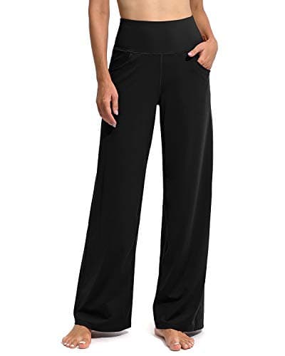 Promover Wide Leg Pants Woman Yoga Pants with Pockets Loose Stretch Casual Lounge Sweatpants Women Fashion Clothing(Black,M,Regular)