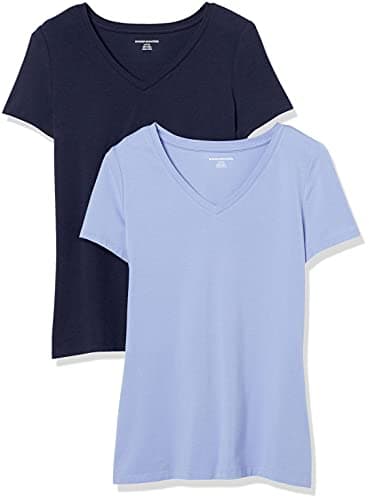 Amazon Essentials Women's Regular-Fit Short-Sleeve V-Neck T-Shirt, Pack of 2, Purple/Navy, X-Large