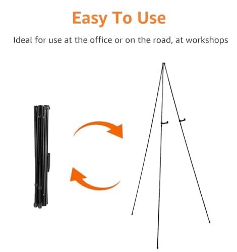 Amazon Basics Easel Display Stand, Instant Floor Poster, Lightweight, Collapsible and Portable with Tripod Base, Black Steel (supports 2.3 kg)
