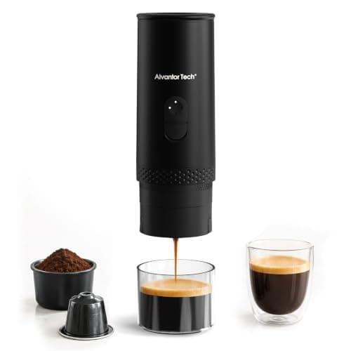 Portable Electric Espresso Machine, Mini Self-Heating Travel Coffee Maker for Ground Coffee & NS Capsules, Ideal for Camping, RV, Hiking & Office