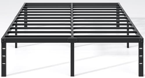 NEW JETO Metal Bed Frame,Queen Size Bed Frame with Storage Space,Heavy Duty Sturdy Mattress Foundation,Easy Assembly,No Box Spring Needed, Black,14 Inch,Queen