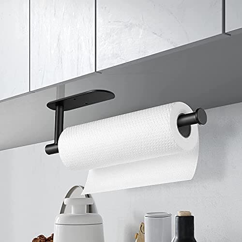 Paper Towel Holders for Kitchen,Paper Towels Bulk- Self-Adhesive Under Cabinet,Both Available in Adhesive and Screws,Stainless Steel Paper Towel Roll Rack (1, Bright Black)