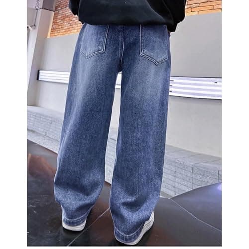 Baggy Jeans Boys Y2K Straight Wide Leg Denim Pants Kids Casual Elastic Waist Loose Trousers Pocket Streetwear Vintage Clothes (CA/US, Age, 15 Years, 16 Years, Light Blue)