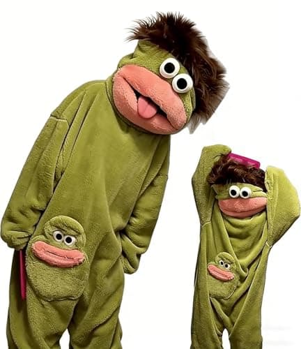 Snuggle Monster Onesie,Silly Onesie Funny Green Monster Hooded Fleece Pajamas Premium Soft Cozy Sleepwear Plush One-Piece Long Sleeves Clothes Green L